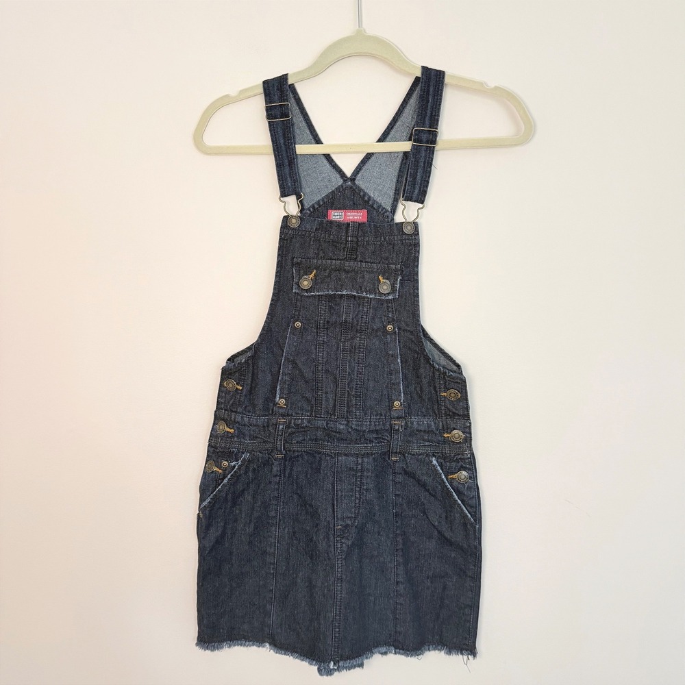 VTG Faded Glory Y2K Denim Dark Wash Jeans Overall Dress Cotton Pleated SZ XS-S